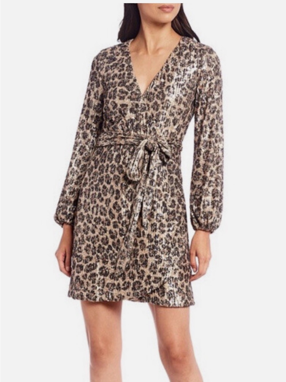 NWT Gianni Bini Leopard Sequin Wrap Dress Size S